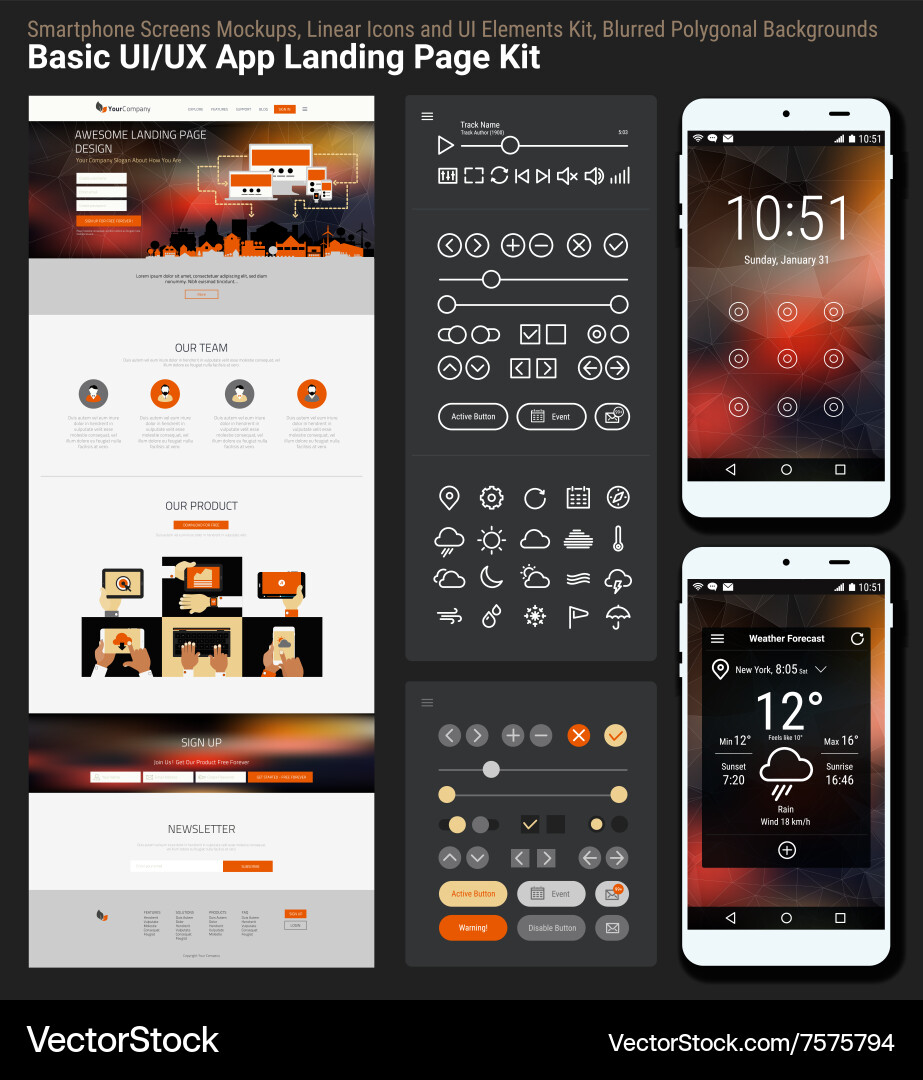 Modern Mobile App UI Kit - Blurred Polygon Header vector image