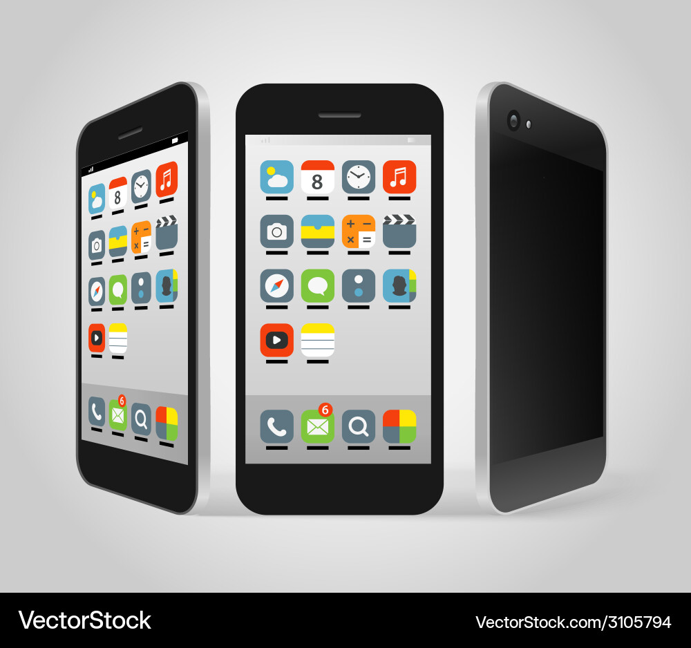 Modern smartphone with different color icons vector image