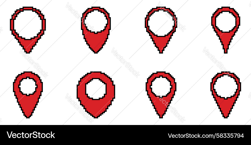 Pixel Map Pin Icon Set - Retro Style Vector Image