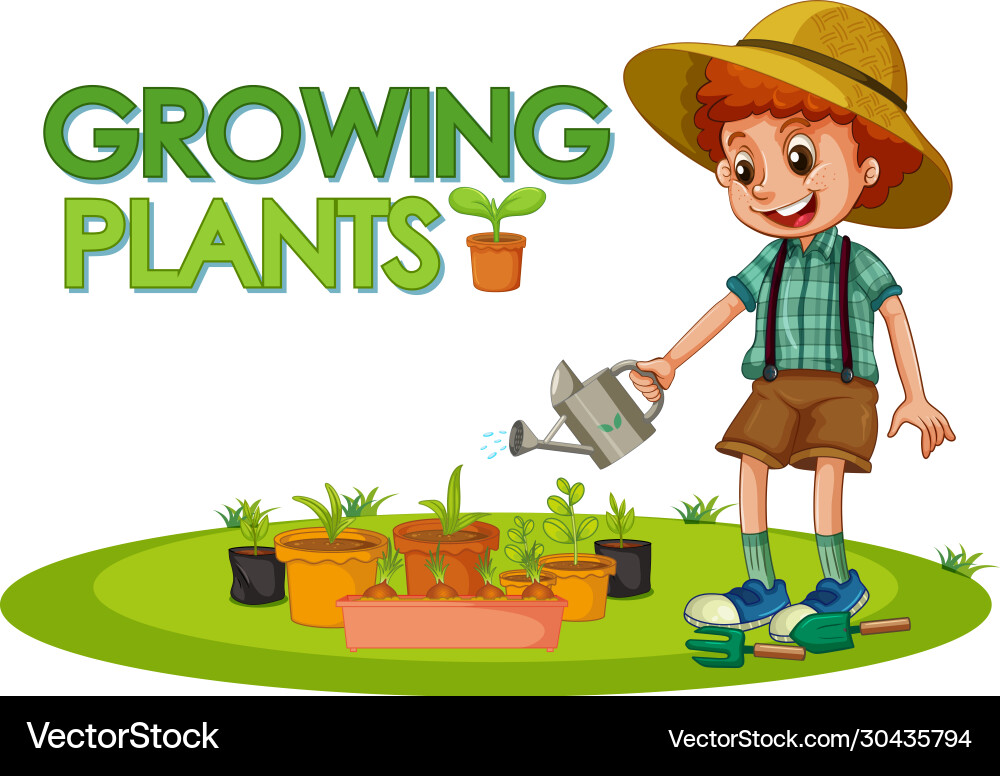 Scene with kid planting trees in garden Scene with kid planting trees in garden vector image
