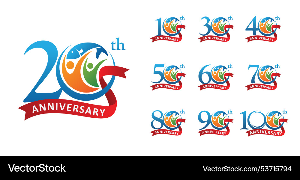 Set of anniversary design fisherman number vector image