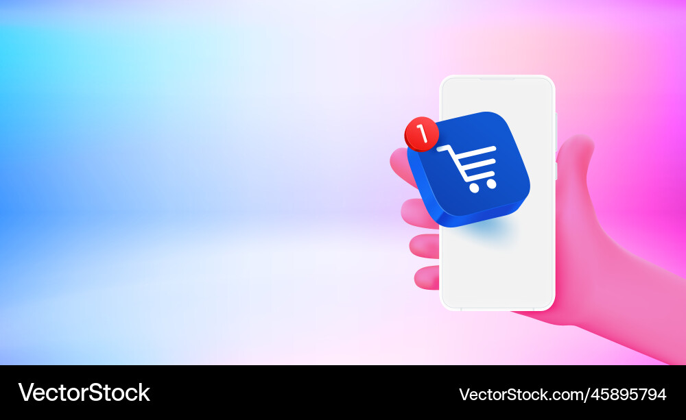 Using shopping application on mobile phone 3d vector image