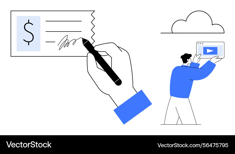 Hand writing check and person uploading media file Hand writing check and person uploading media file vector image