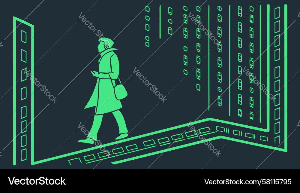 Person Navigating Binary Stream Vector Image