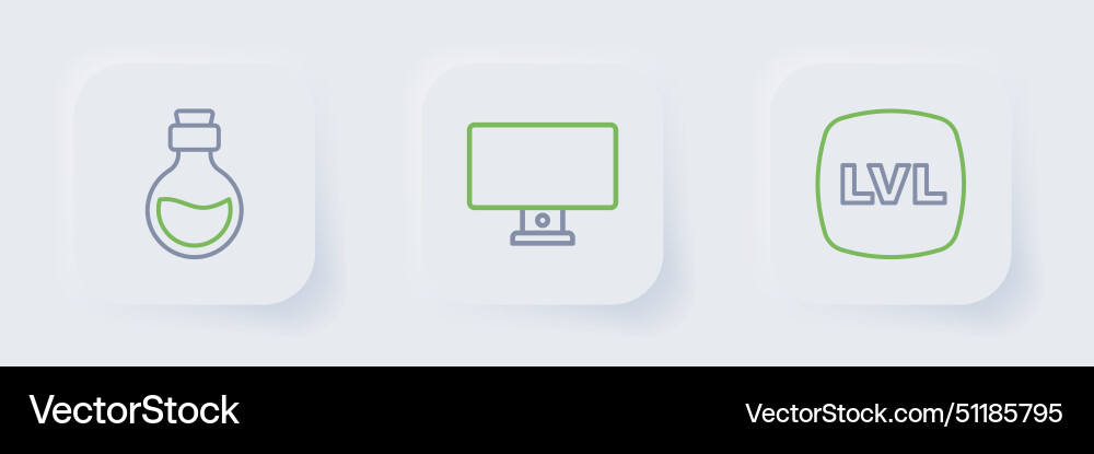 Set line level game computer monitor and bottle Set line level game computer monitor and bottle vector image