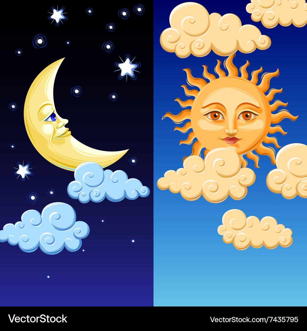 Sun and moon Royalty Free Vector Image - VectorStock