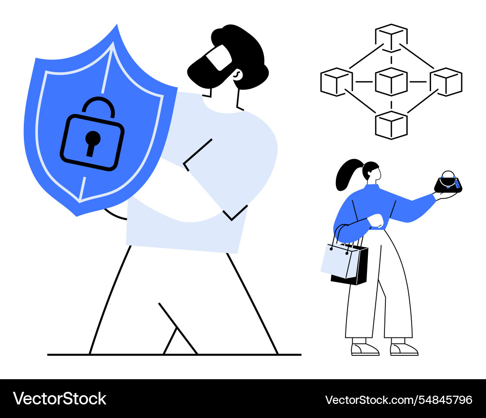 Cybersecurity protection with shield blockchain Cybersecurity protection with shield blockchain Vector Image