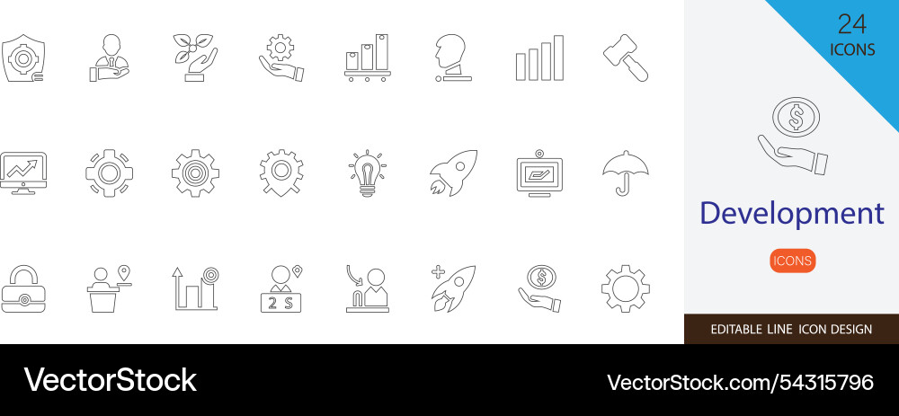Development editable line icon collection set Development editable line icon collection set vector image