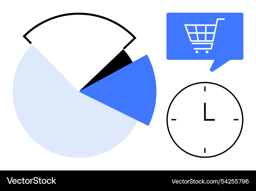 Pie chart analysis with shopping cart symbol Pie chart analysis with shopping cart symbol vector image