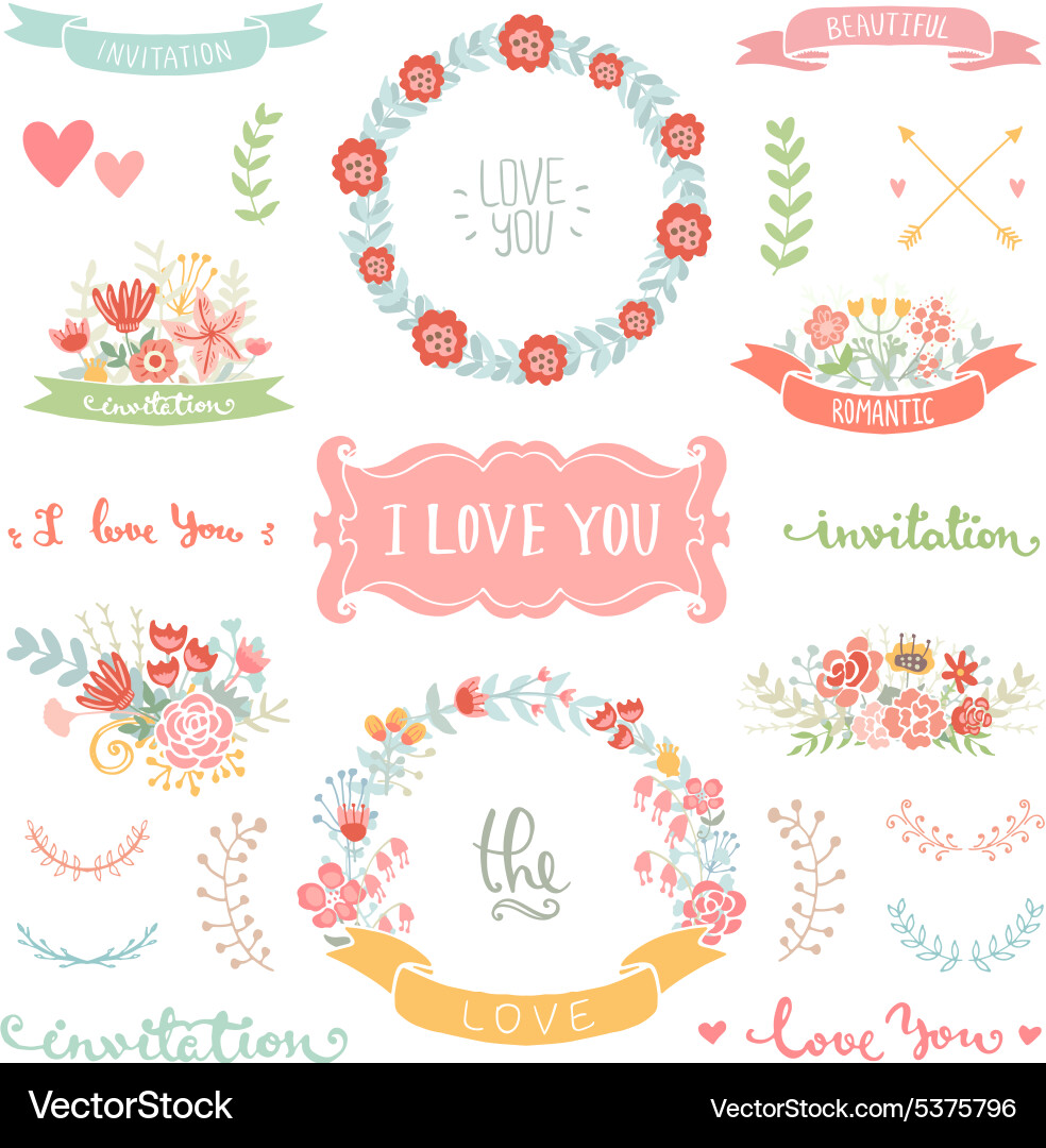 Romantic Floral Vintage Set Vector Image