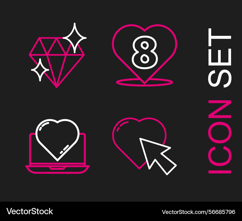 Set line heart and cursor click online dating app Vector Image