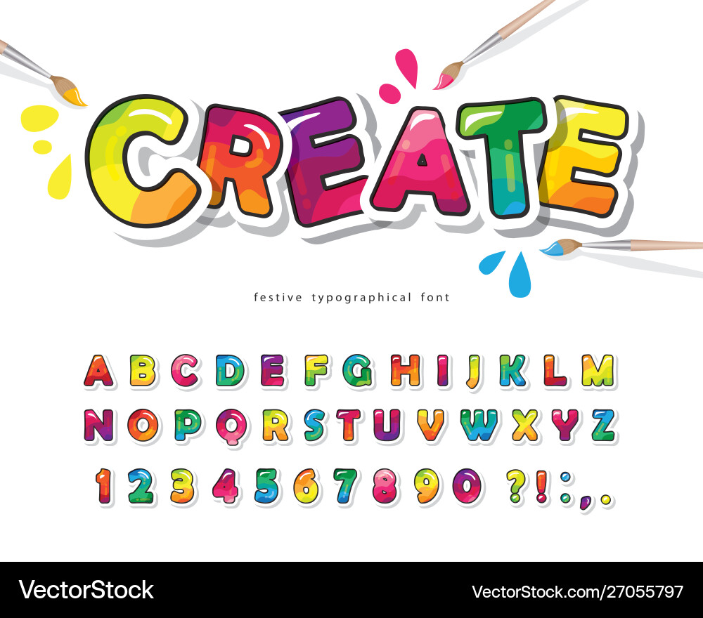 Colorful Kids ABC Font - Paint & Lettering vector image