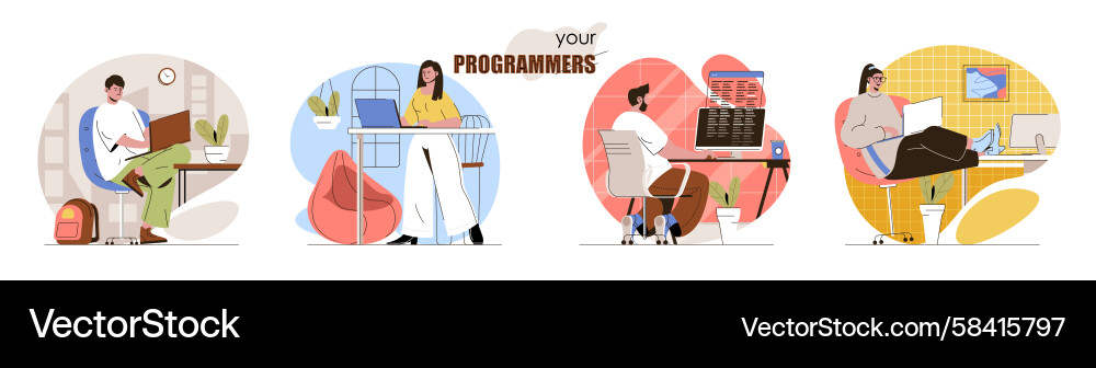 Programmers Working Together Vector Image