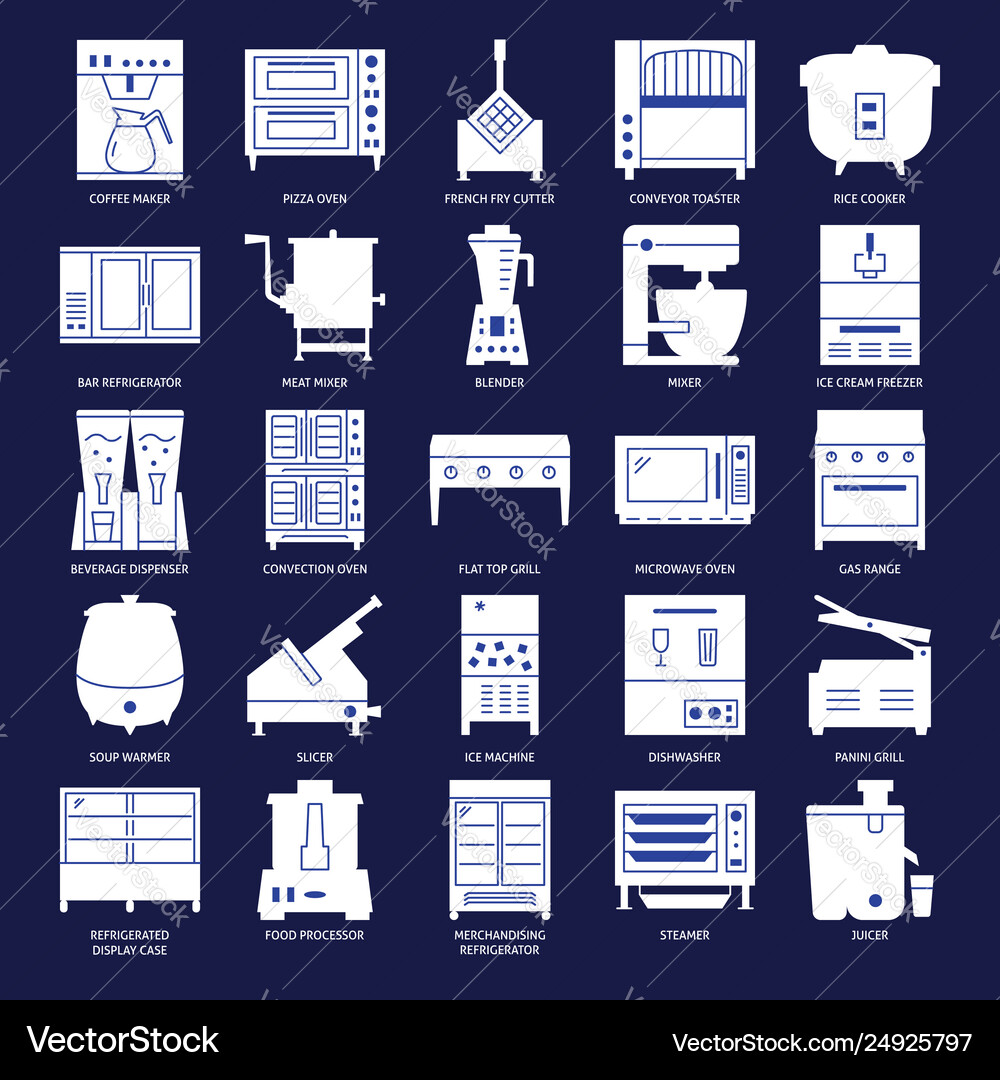 Restaurant kitchen equipment silhouette icon set – Royalty-Free Vector |  VectorStock, image size:1000x1080