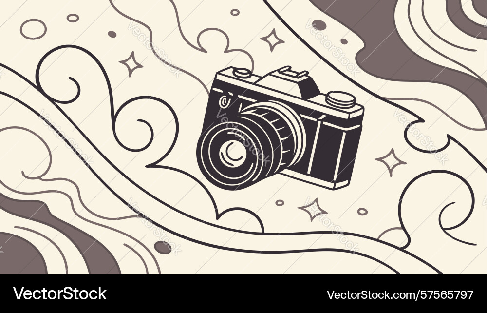 Retro camera with abstract swirling patterns vector image