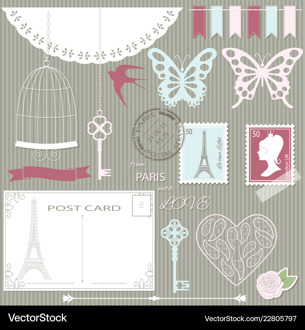 Romantic scrapbook design elements set Royalty Free Vector