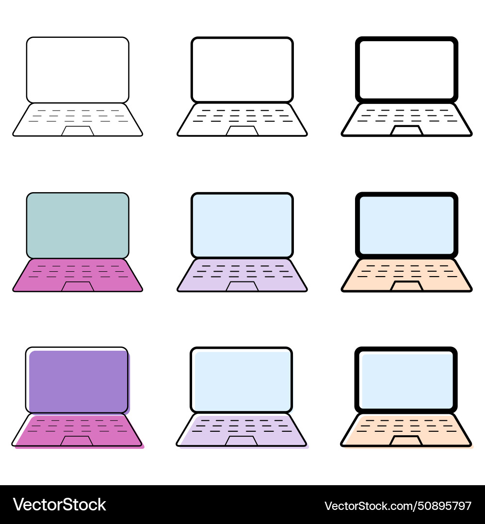Set of laptop flat web icon notebook computer Set of laptop flat web icon notebook computer vector image