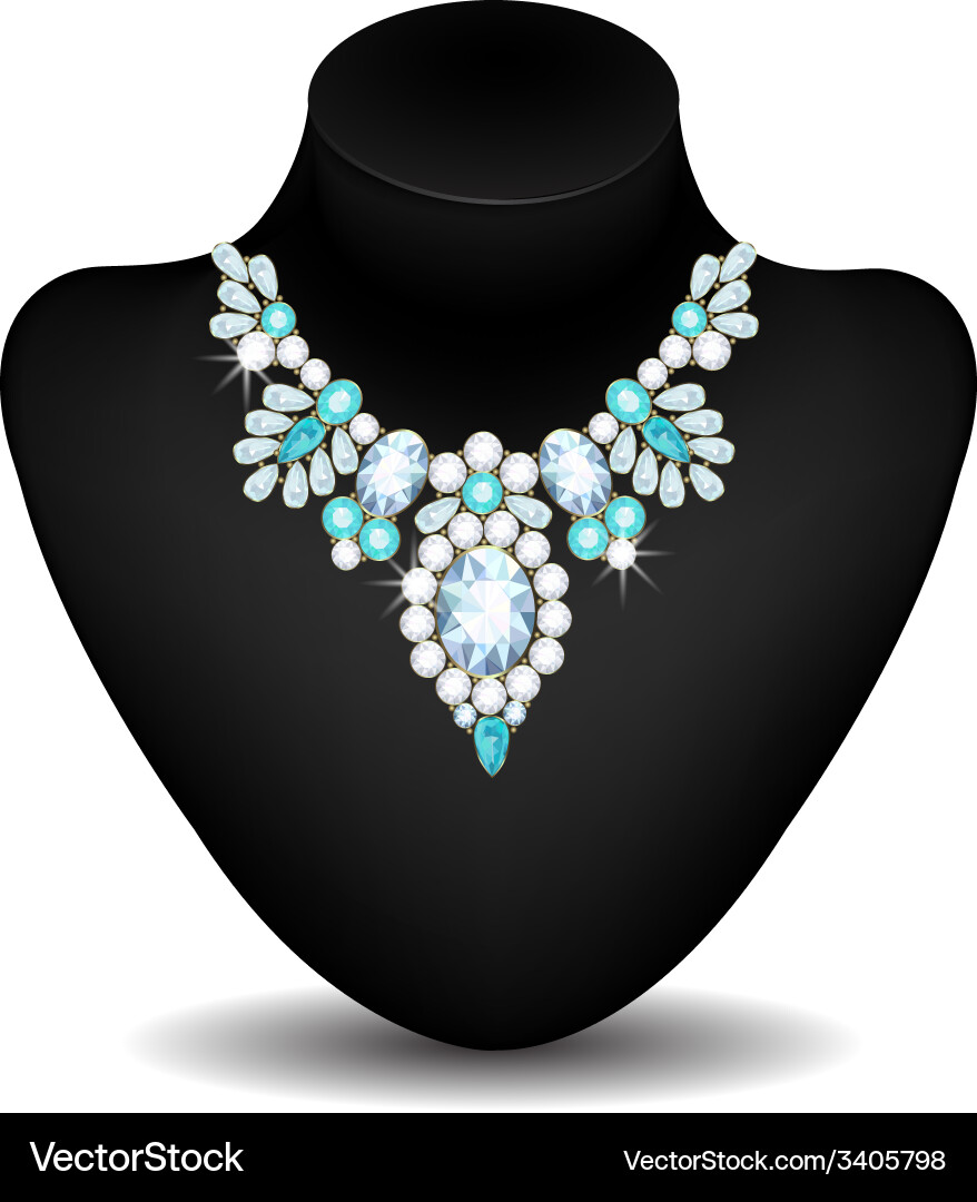 Aquamarine & Diamond Necklace on Mannequin Vector Image