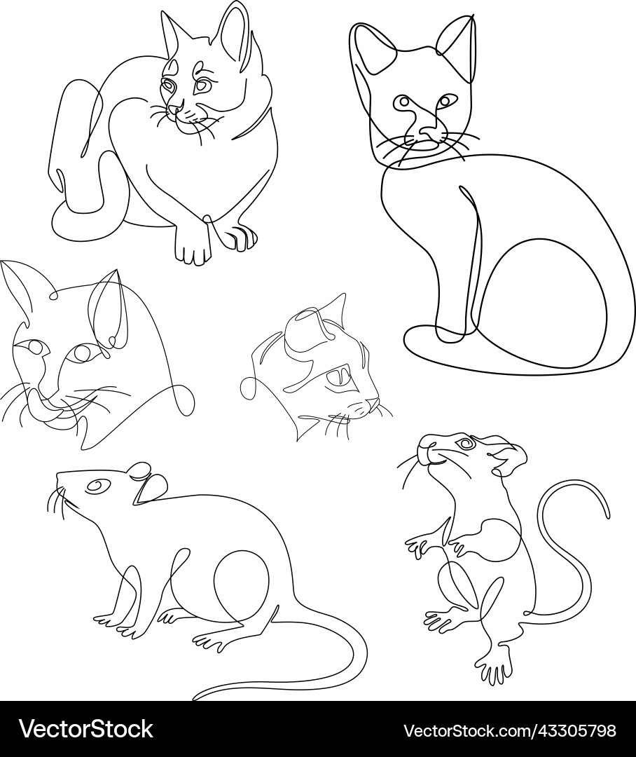 Line art cat and mouse set Line art cat and mouse set vector image