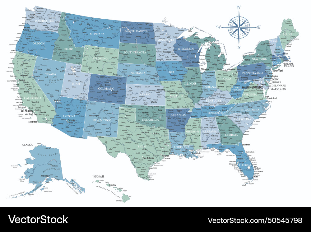 United states - highly detailed map Royalty Free Vector