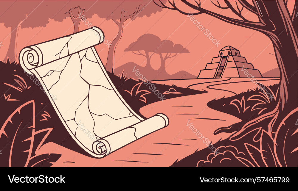 Broken ancient scroll in desert landscape design vector image