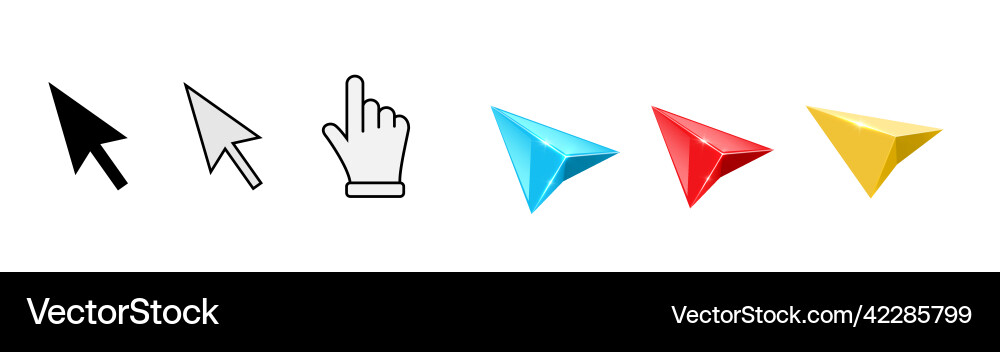 Different kinds of mouse 3d cursors set Different kinds of mouse 3d cursors set vector image