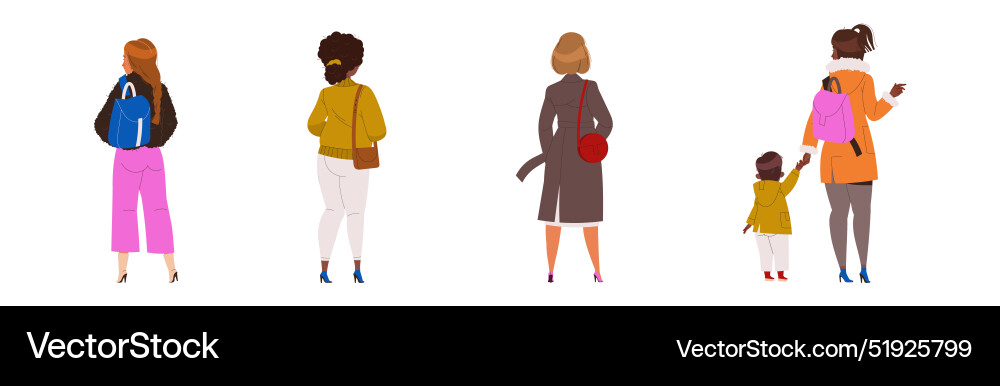 People characters standing in row back view People characters standing in row back view vector image