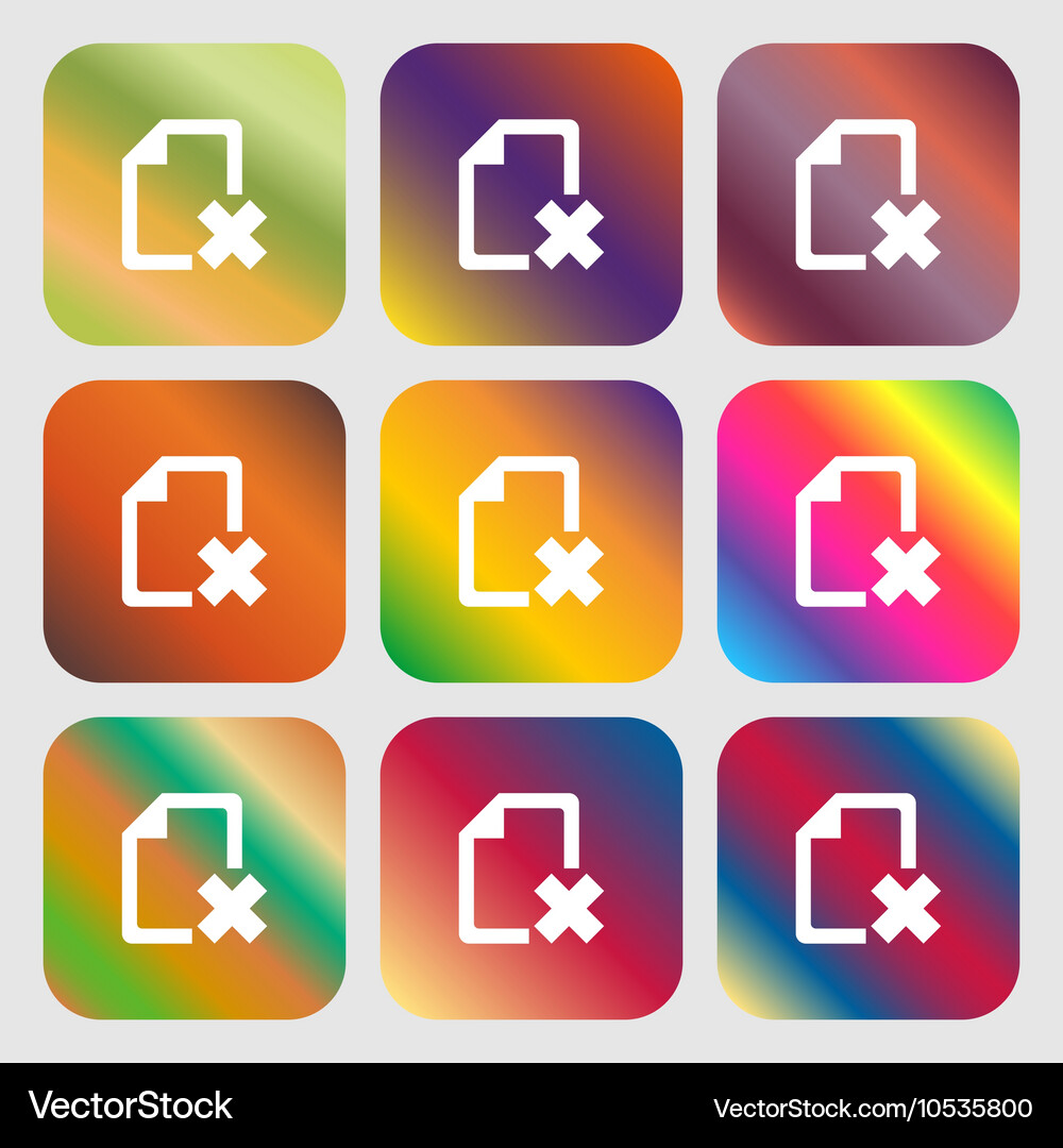 Delete file document icon nine buttons with bright Vector Image