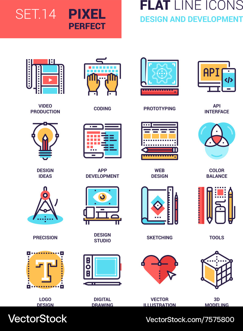 Flat Line Web Icons - Development vector image