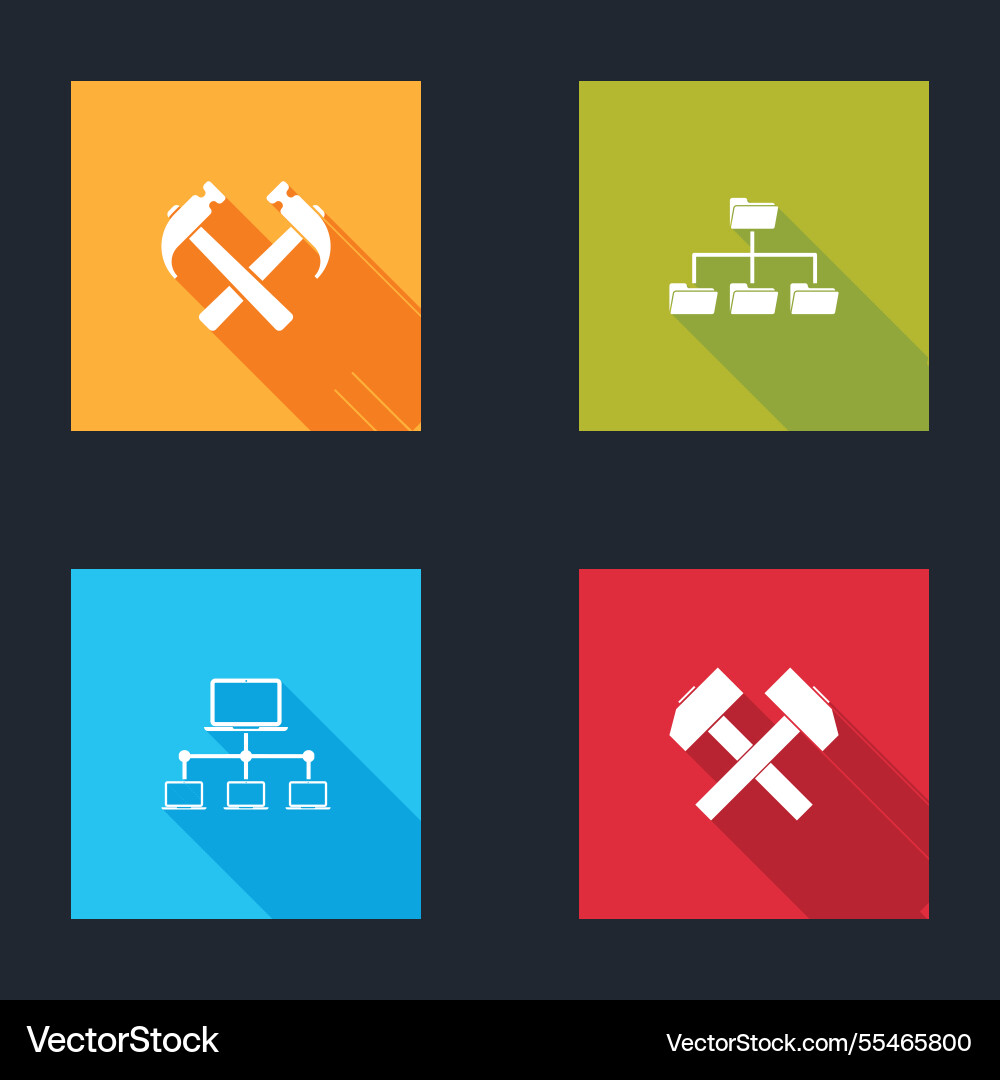 Set two crossed hammers folder tree computer Set two crossed hammers folder tree computer vector image