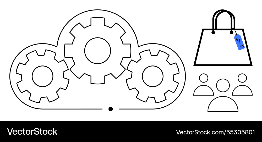 Cloud computation with gears and shopping bag Cloud computation with gears and shopping bag Vector Image