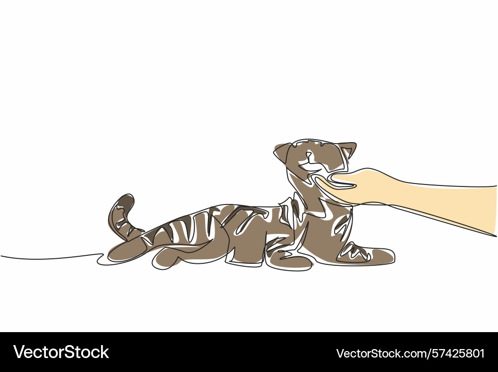 Continuous one line drawing tabby cat is lying Continuous one line drawing tabby cat is lying vector image