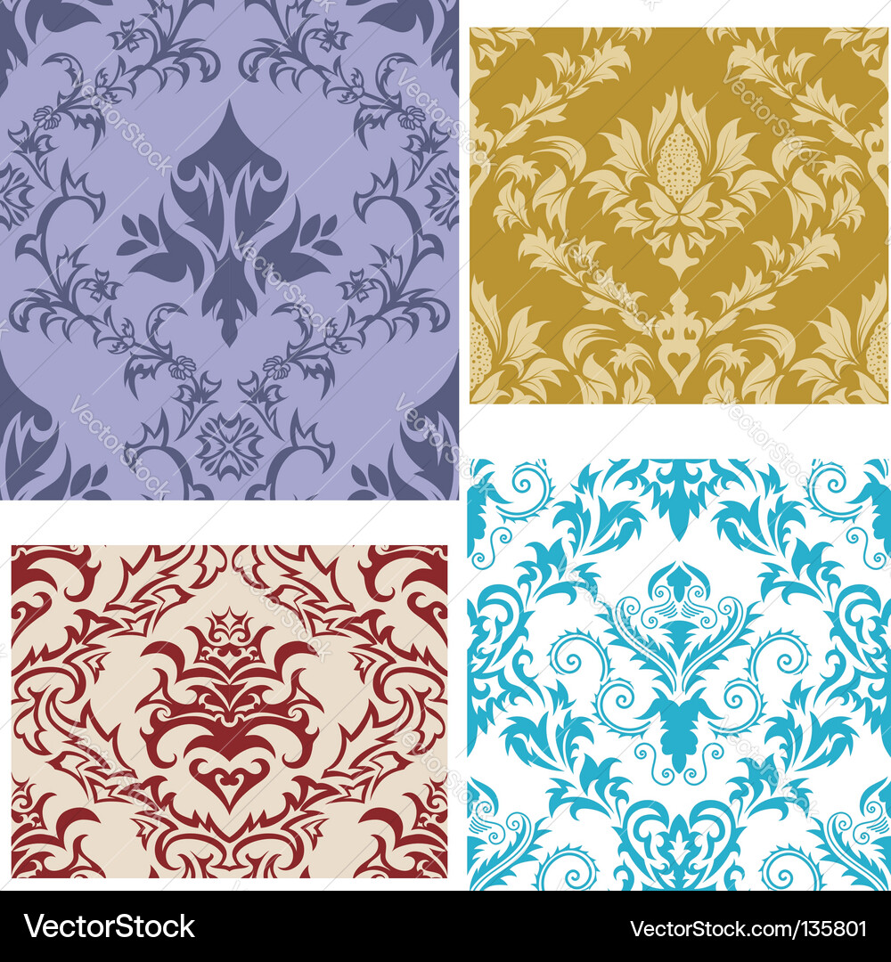 Damask patterns set vector image