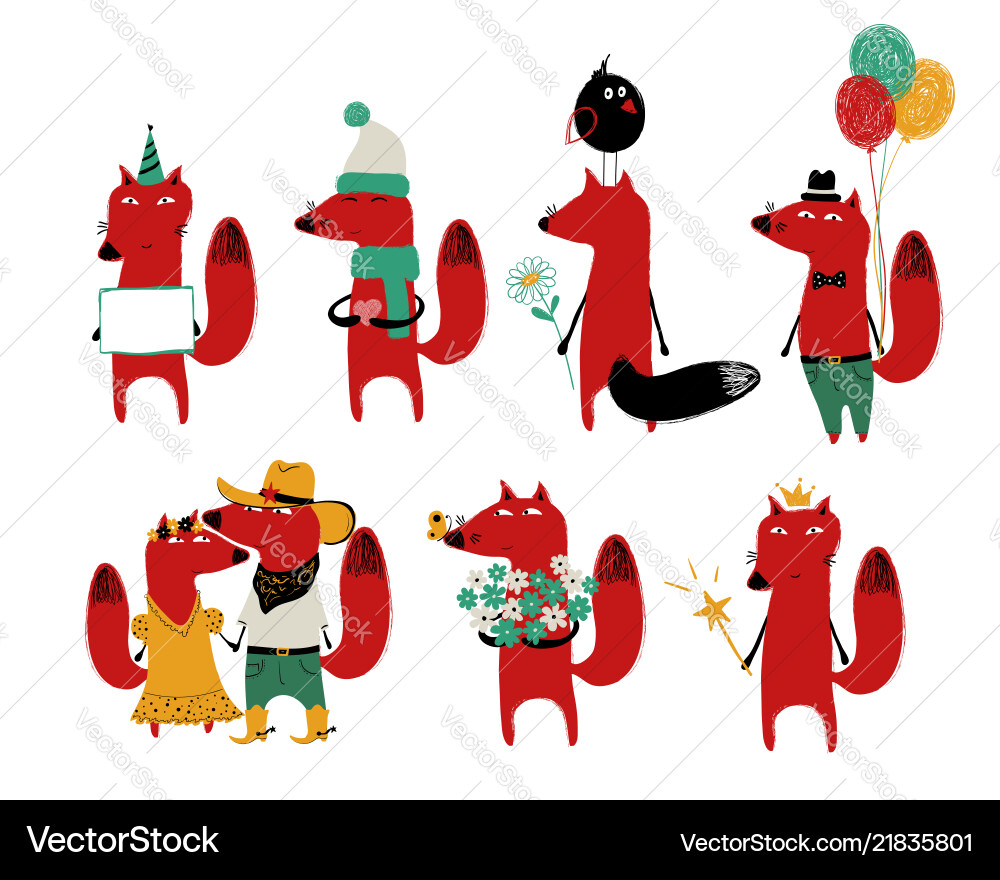 Funny set of red fox Vector Image