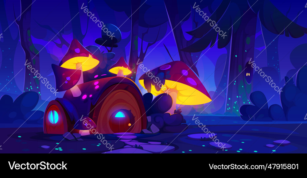 Nacht Märchenhaus im Wald Cartoon Hintergrund Nacht Märchenhaus im Wald Cartoon Hintergrund vektorbild
