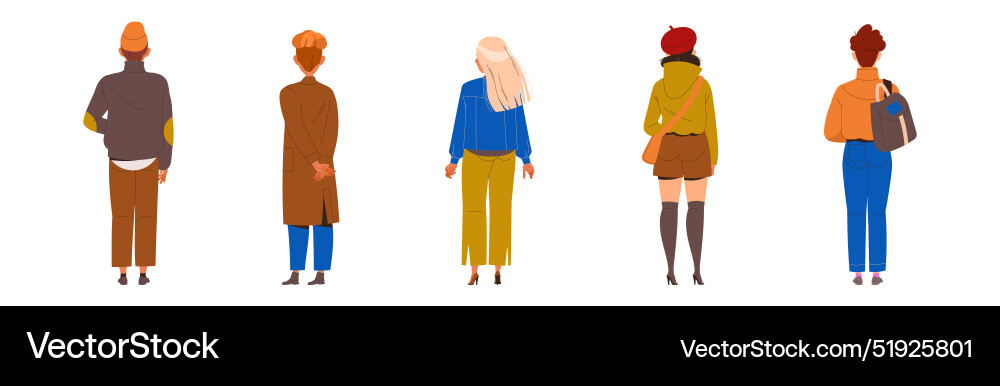 People characters standing in row back view People characters standing in row back view vector image