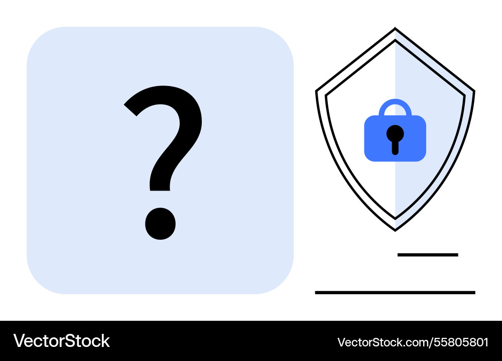 Question mark and shield with lock representing Question mark and shield with lock representing vector image