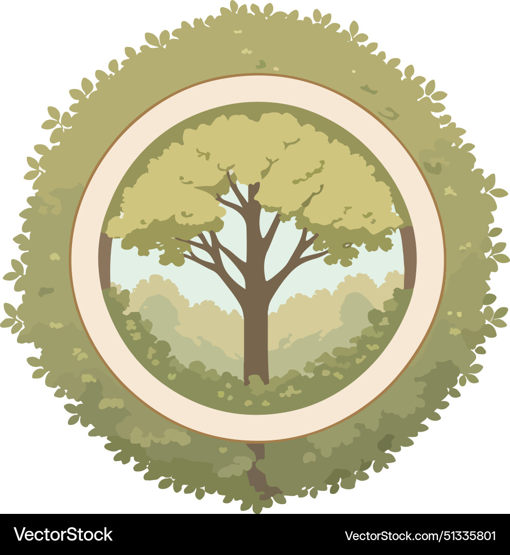Simple tree in a round frame of leaves Royalty Free Vector