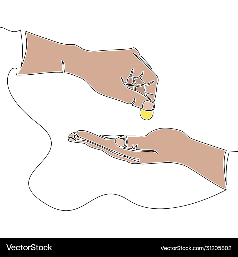 Flat continuous line art hand give alms concept – Royalty-Free Vector |  VectorStock, image size:1000x1078