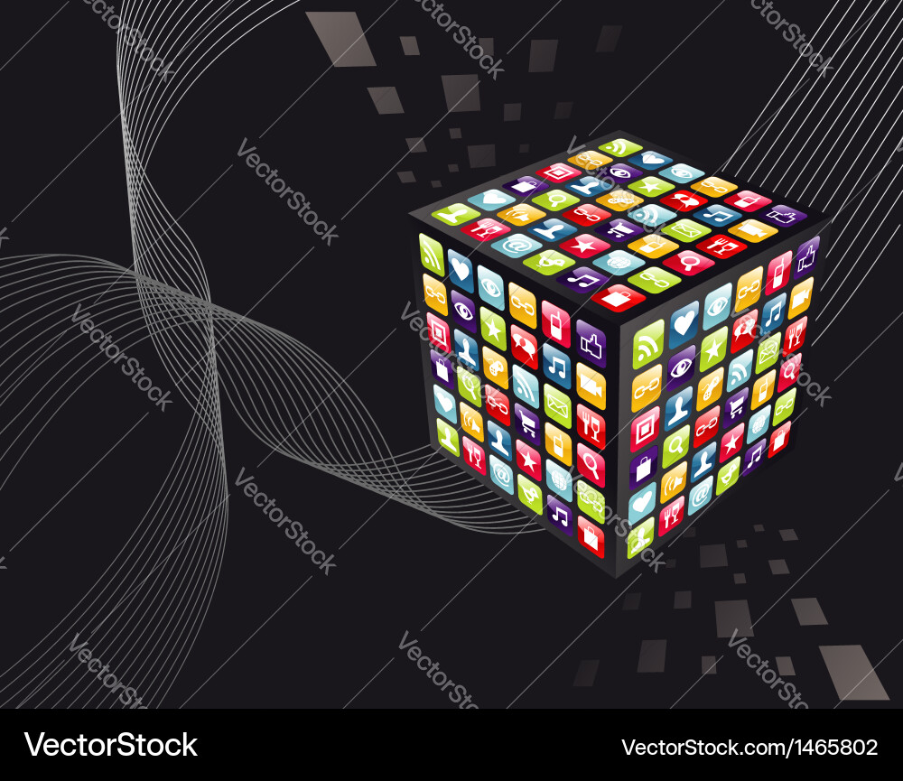 Global iphone apps icons cube vector image