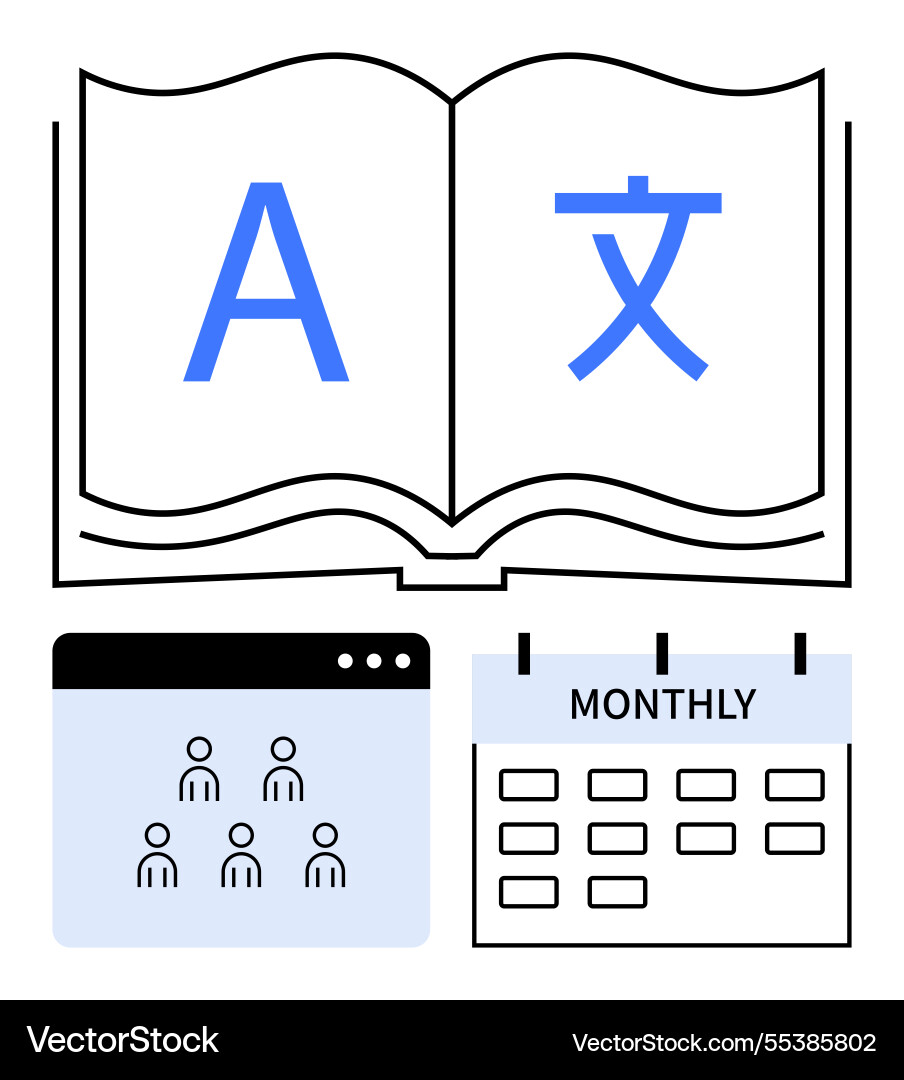 Language learning concepts with open book online Vector Image
