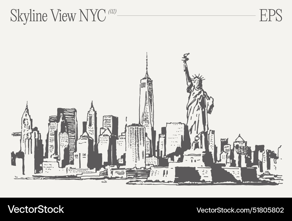 New York City Skyline with Statue of Liberty Vector Image