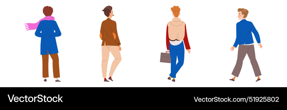 People characters standing in row back view People characters standing in row back view vector image
