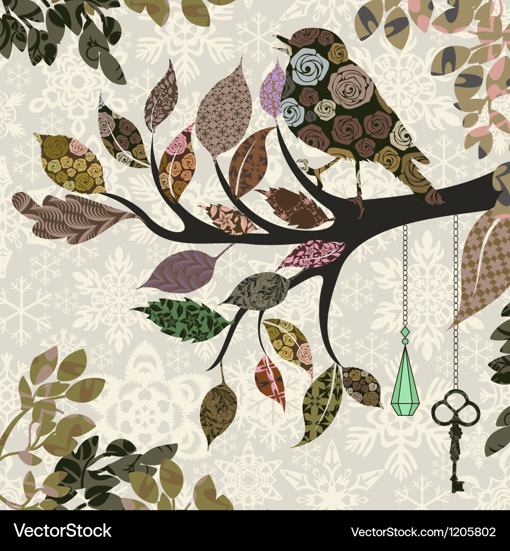 Retro background of tree branch with leaves vector image