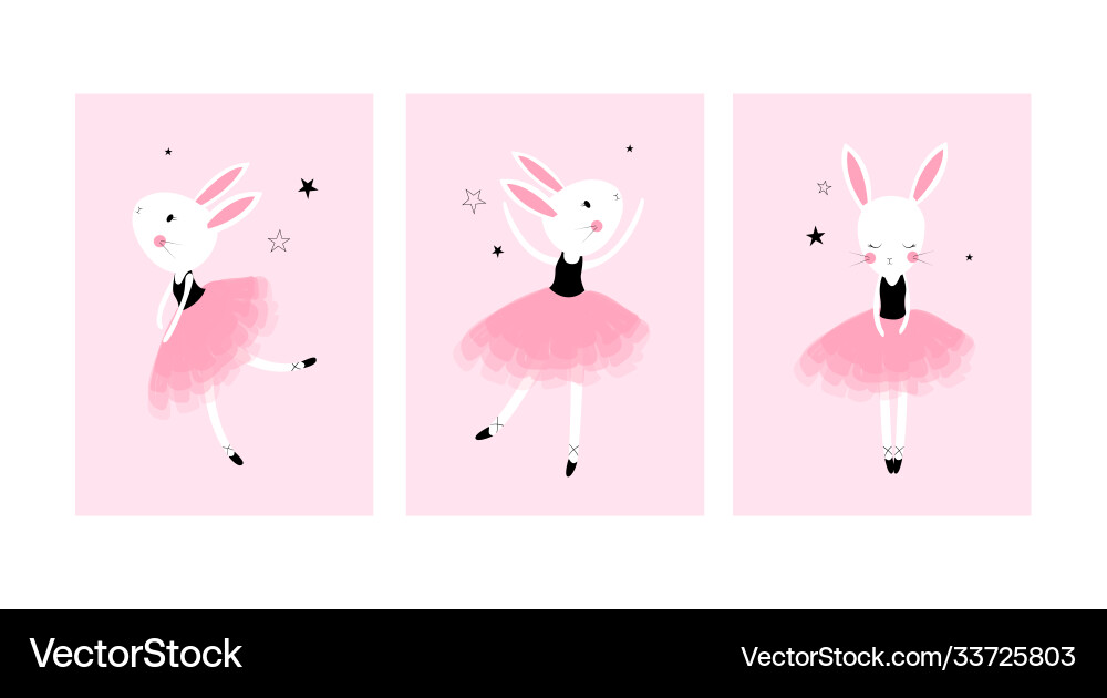 Cute posters with little ballet rabbits Cute posters with little ballet rabbits vector image