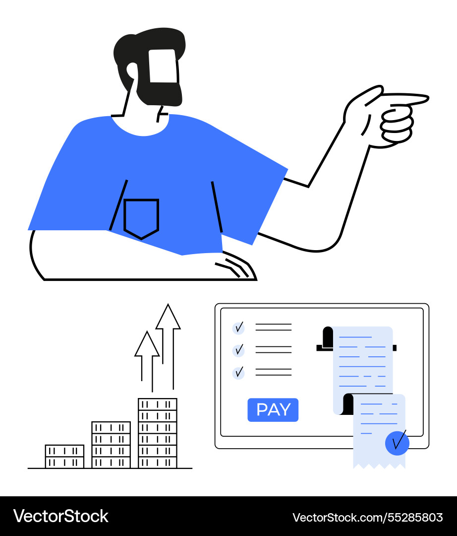 Man gesturing to growth chart and digital payment Man gesturing to growth chart and digital payment vector image
