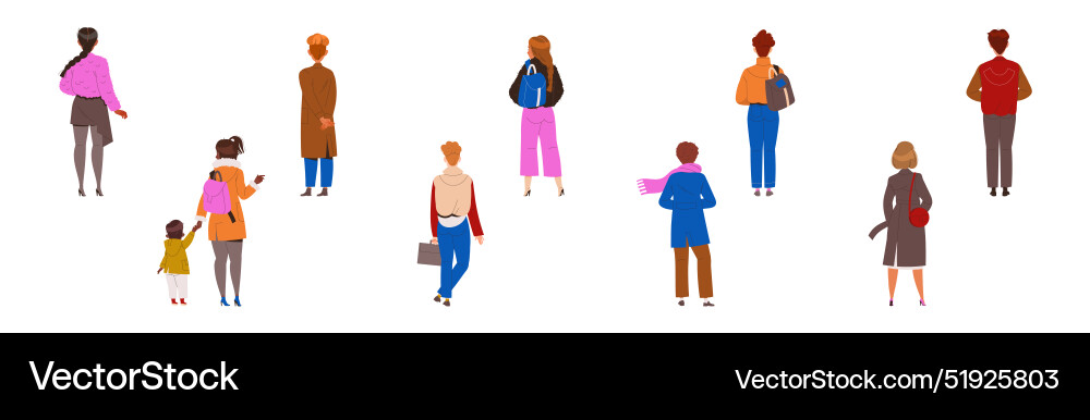 People characters standing in row back view People characters standing in row back view vector image