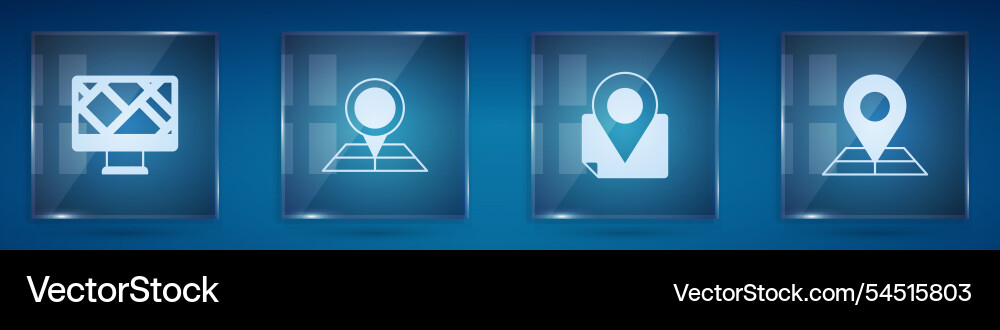 Set monitor with map location folded marker vector image