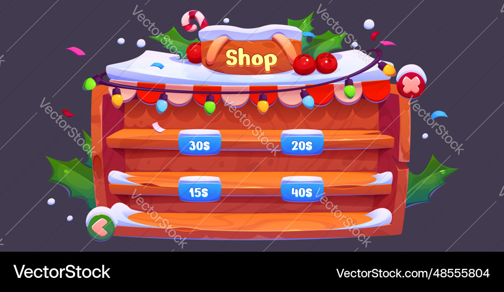 Game shop christmas interface - cartoon Vector Image