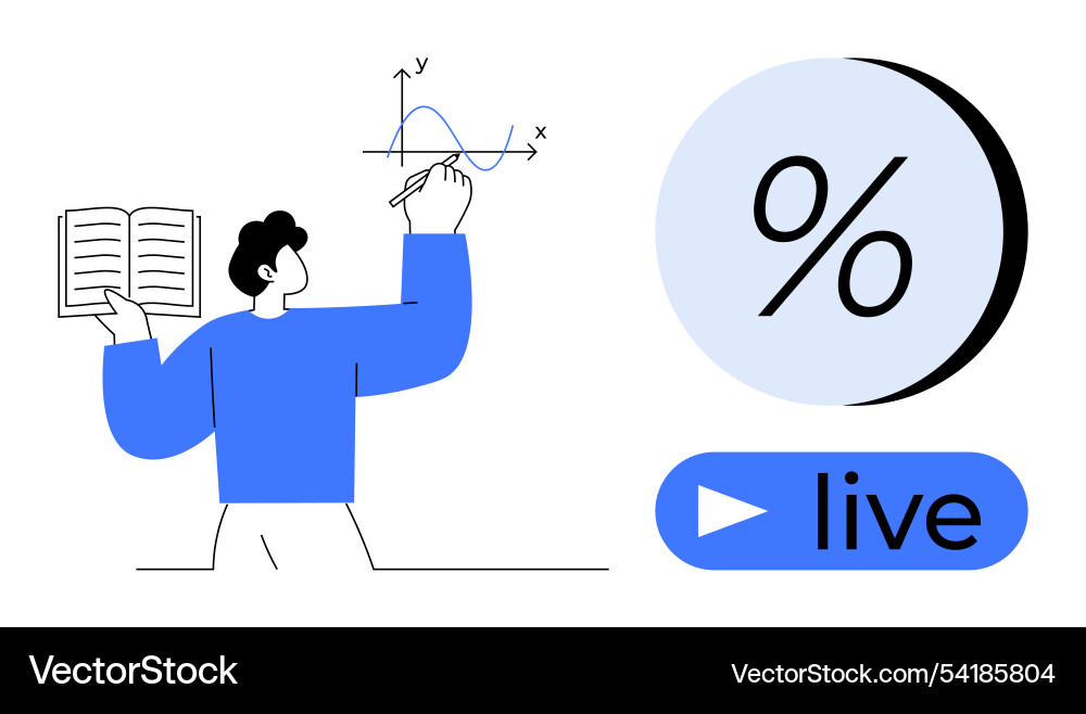 Man writing mathematical graph while holding book Man writing mathematical graph while holding book vector image